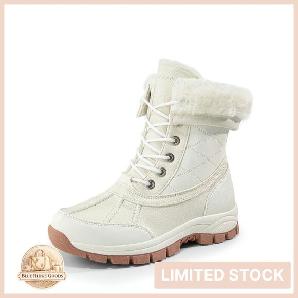Shoes - Snow Boots Waterproof Mid Calf Lace Up Duck Boots Warm Faux Fur Winter
